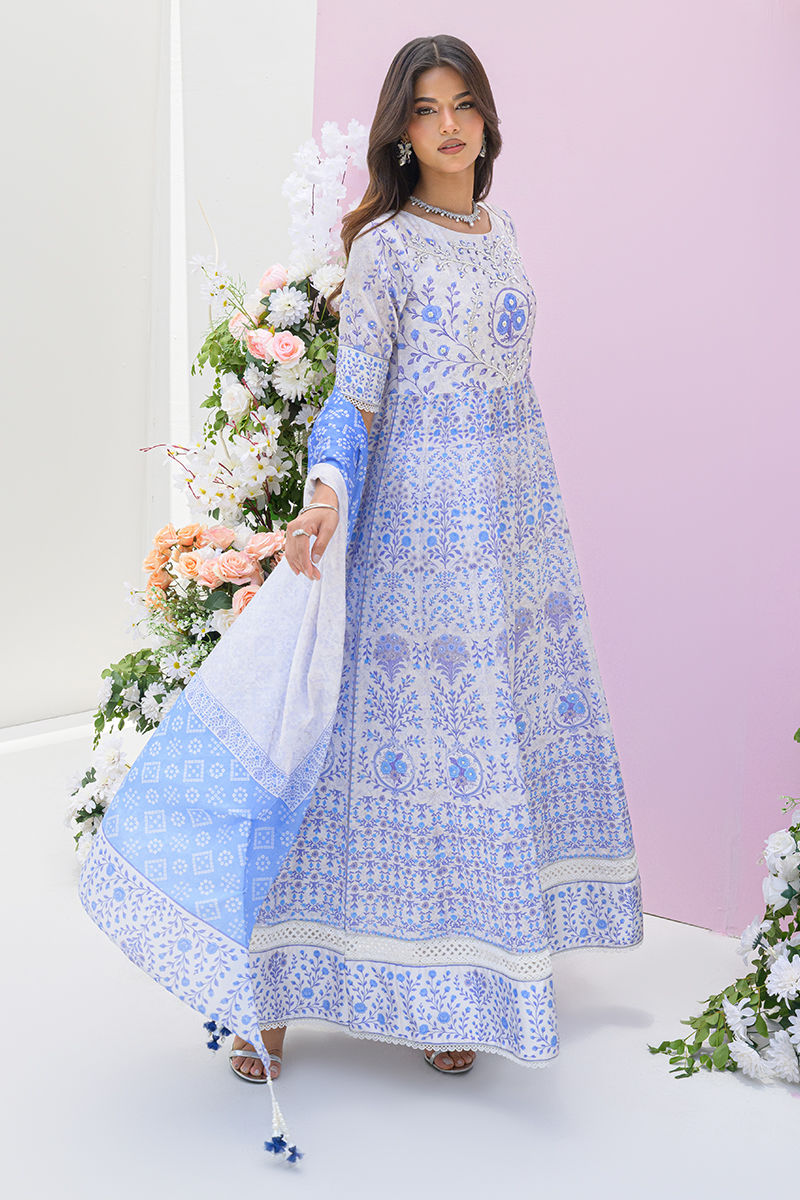 Fatima Khan | Eid Digital Silk Prints | Azure Blue -  Fatima Khan Ladies Clothes - Original Designer Dress - House of Maryam