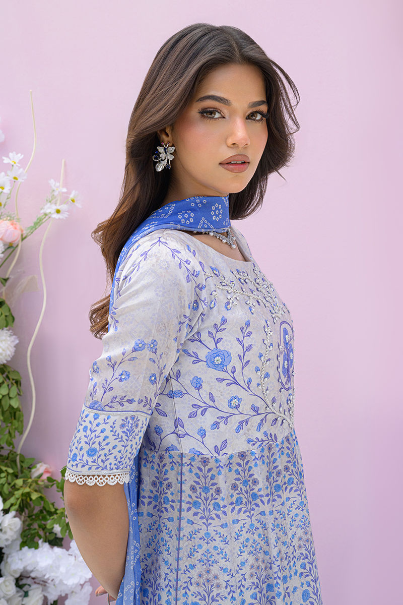 Fatima Khan | Eid Digital Silk Prints | Azure Blue -  Fatima Khan Ladies Clothes - Original Designer Dress - House of Maryam