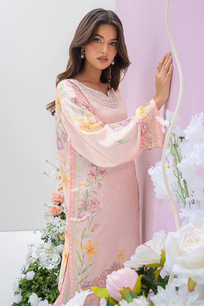 Fatima Khan | Eid Digital Silk Prints | Peach Blossoms -  Fatima Khan Ladies Clothes - Original Designer Dress - House of Maryam