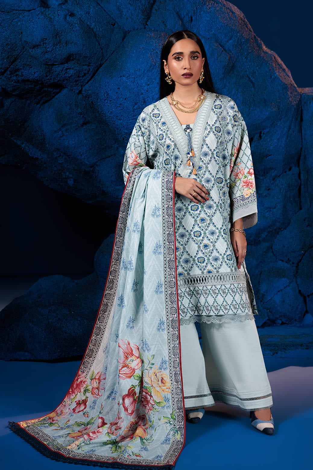 Bonanza Satrangi | Spa Blue 3 Pc (1W24P3P177) -  Bonanza Satrangi Unstitched -  House of Maryam