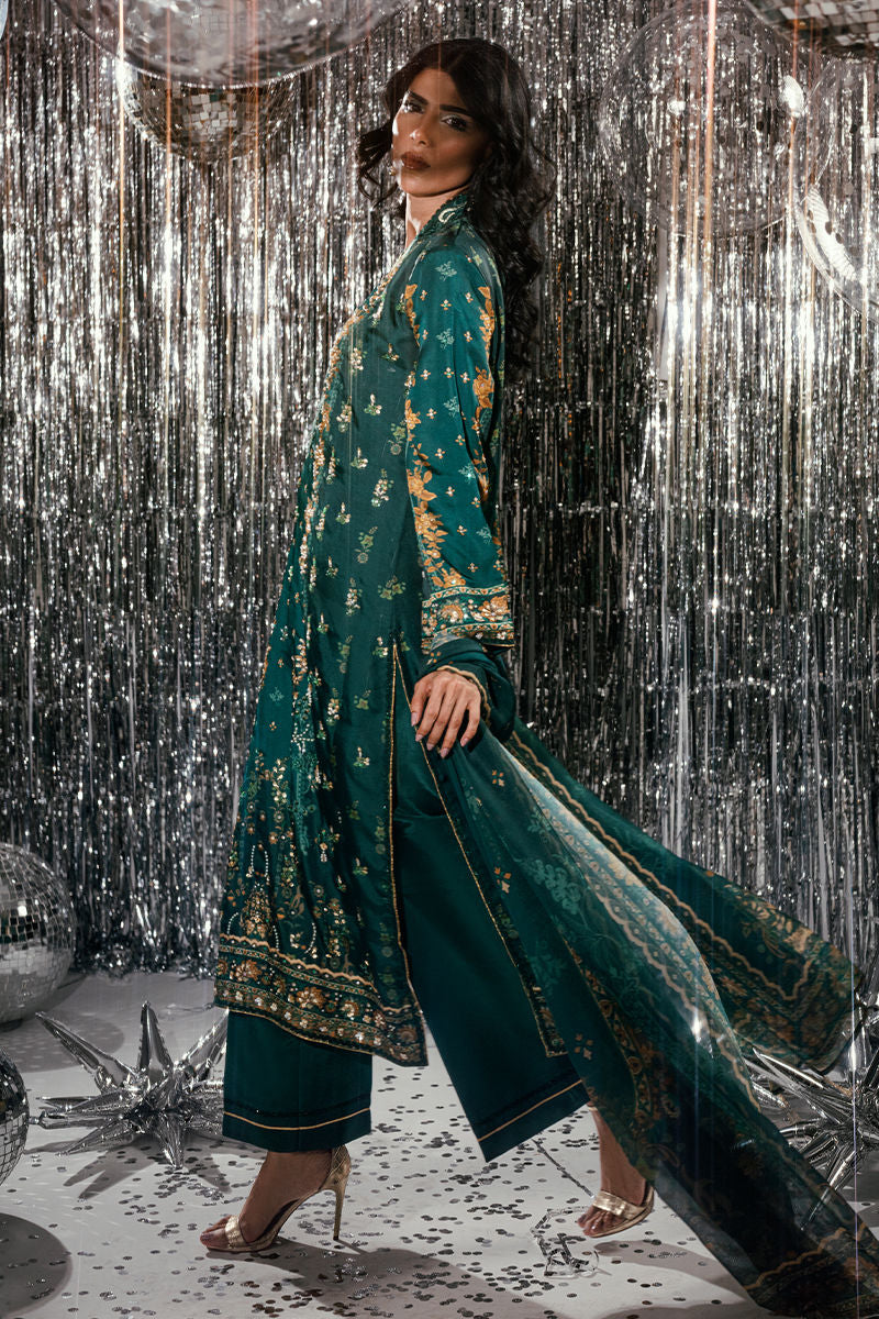 Fatima Khan | Disco Revival Festive Silk | Forest Veil-6