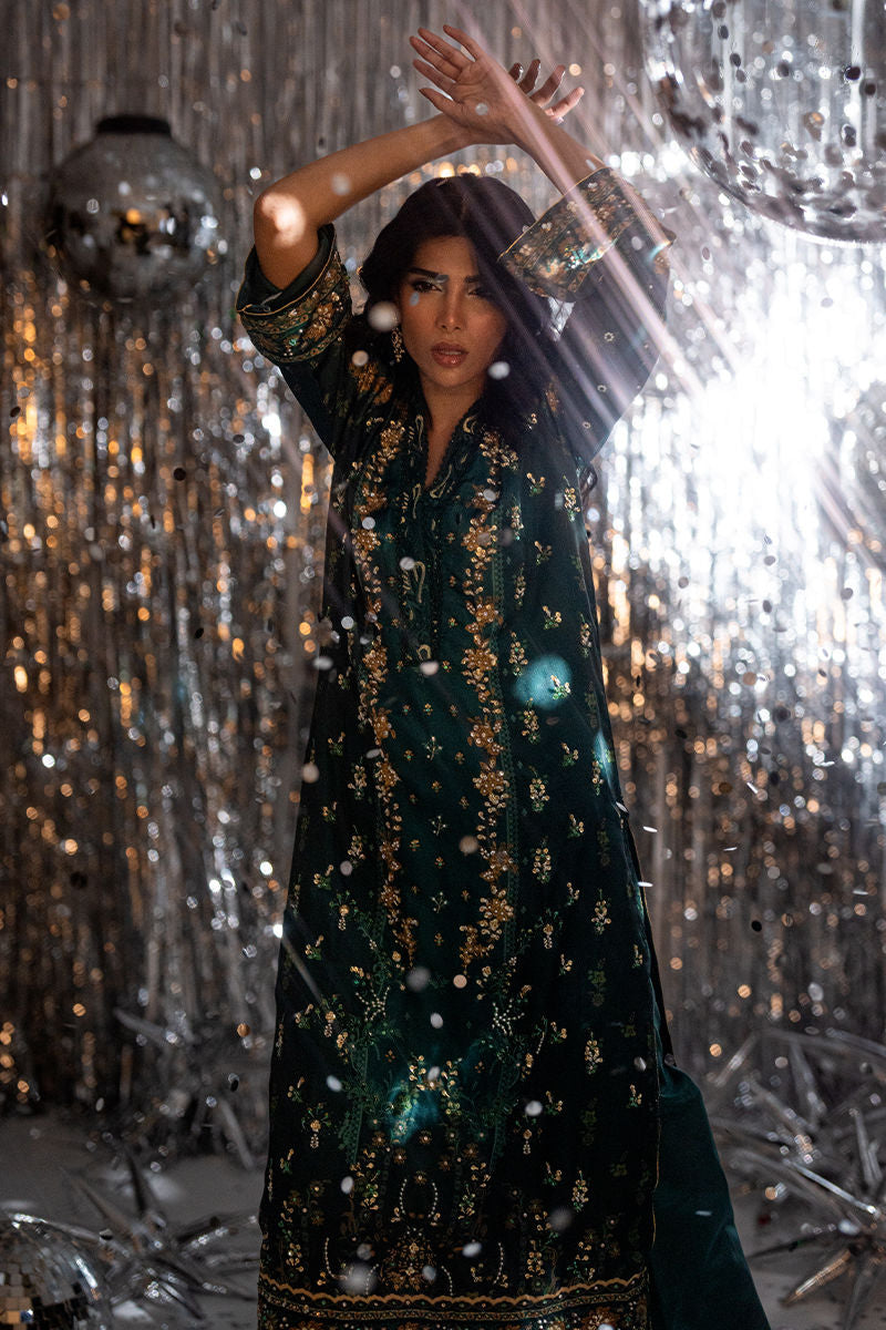 Fatima Khan | Disco Revival Festive Silk | Forest Veil-5