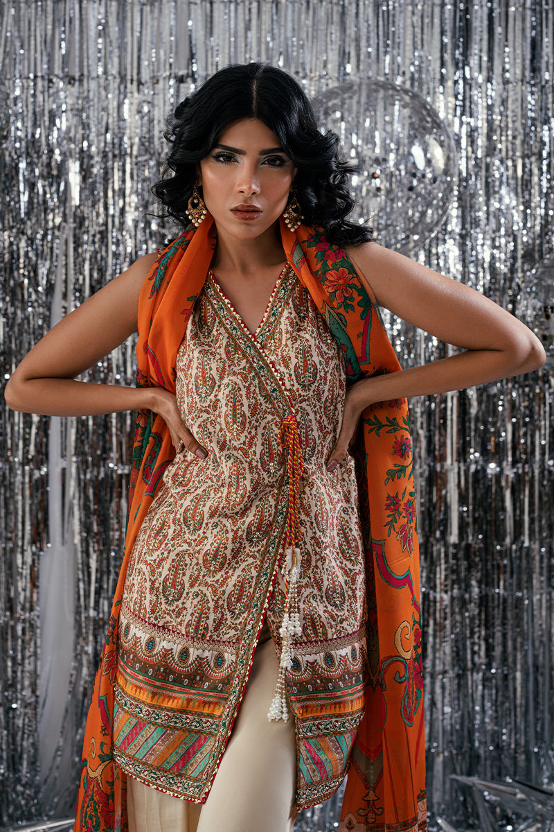 Fatima Khan | Disco Revival Festive Silk | Beige Nadine, image 3