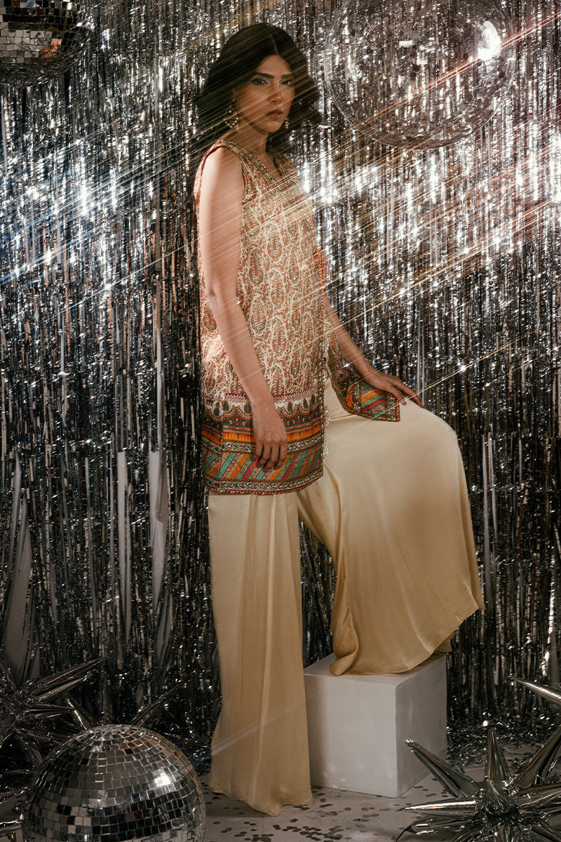Fatima Khan | Disco Revival Festive Silk | Beige Nadine-5