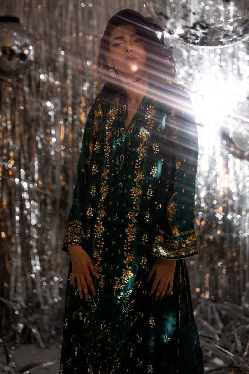 Fatima Khan | Disco Revival Festive Silk | Forest Veil-4