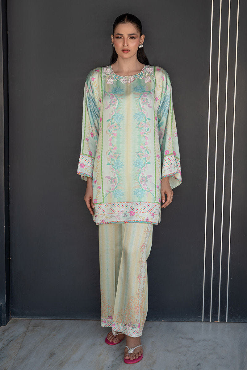 Fatima Khan | Layan Printed Eid Edit | Breezy Mint - Coord Set