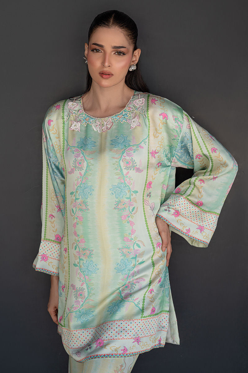 Fatima Khan | Layan Printed Eid Edit | Breezy Mint - Coord Set, image 5