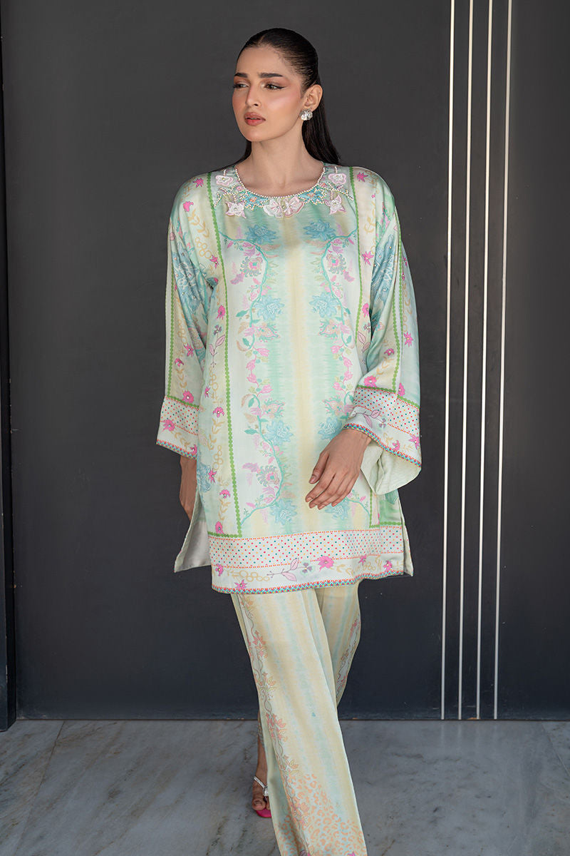Fatima Khan | Layan Printed Eid Edit | Breezy Mint - Coord Set, image 4