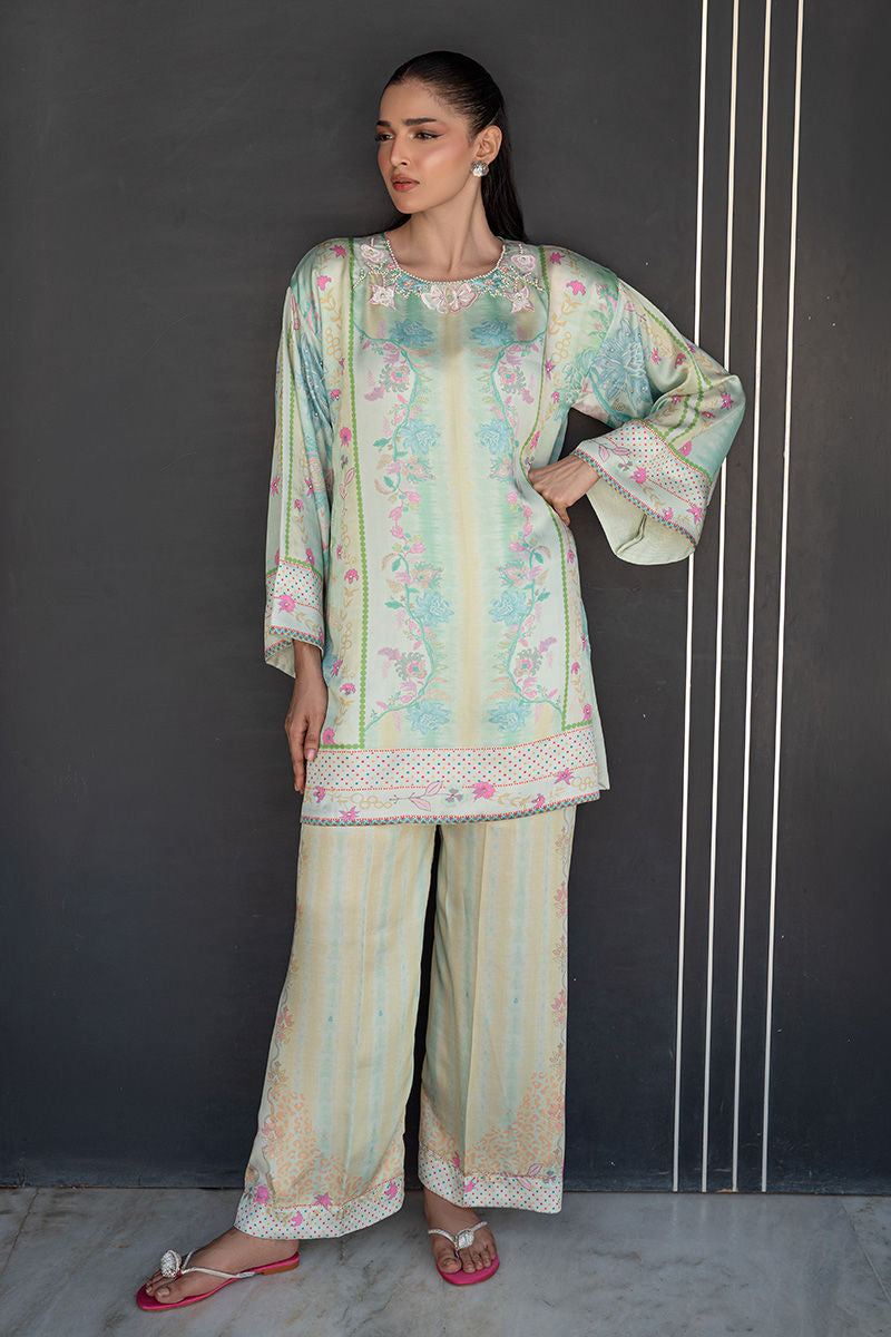Fatima Khan | Layan Printed Eid Edit | Breezy Mint - Coord Set, image 2