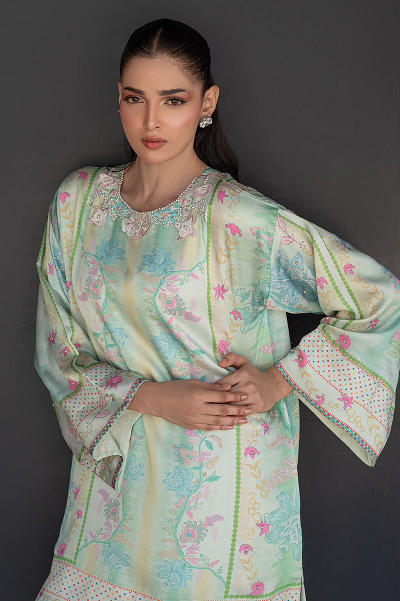 Fatima Khan | Layan Printed Eid Edit | Breezy Mint - Coord Set, image 3