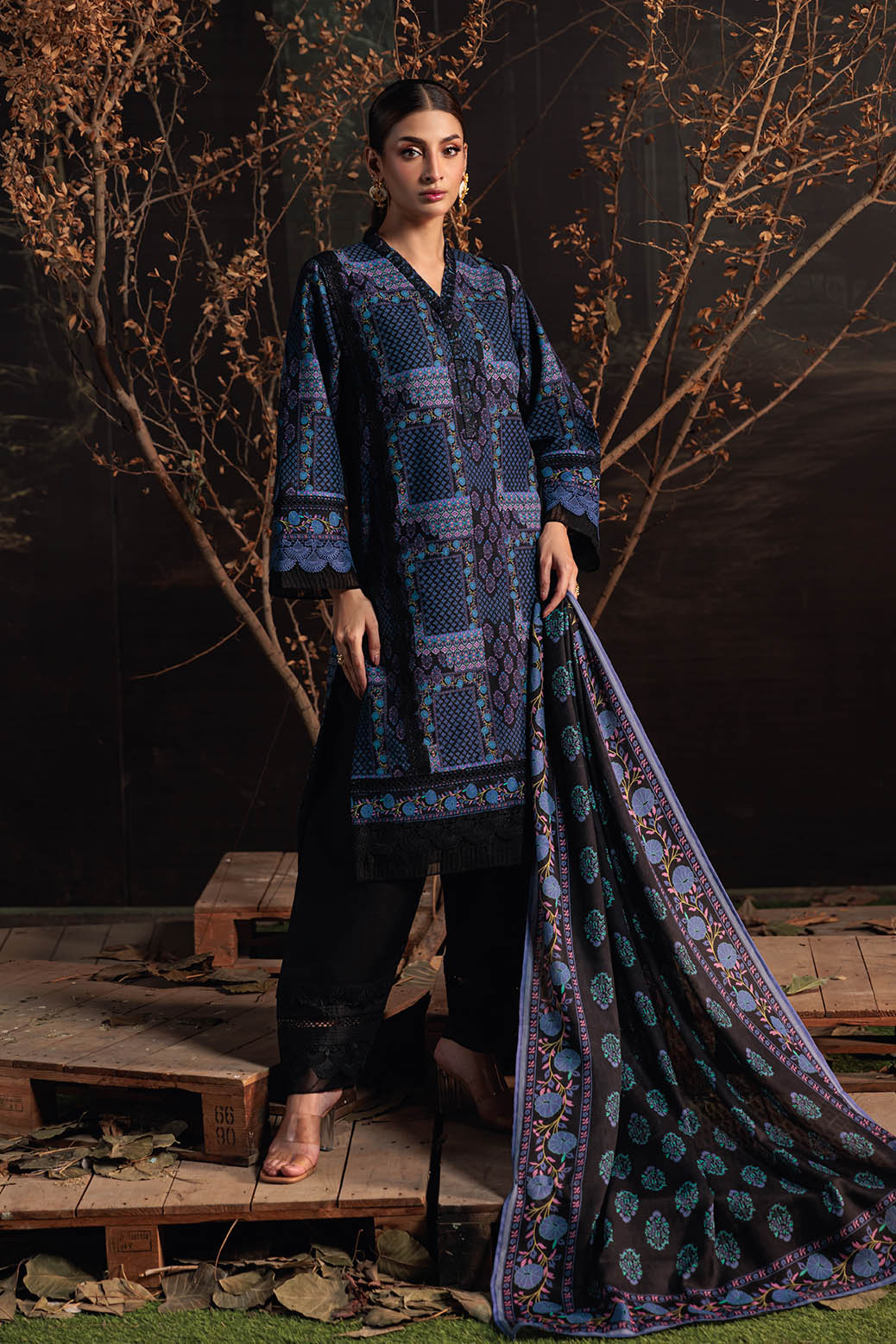 Bonanza Satrangi | Midnight Sail 3 Pc (2W24P3P149) -  Bonanza Satrangi Unstitched - Original Designer Dress - House of Maryam