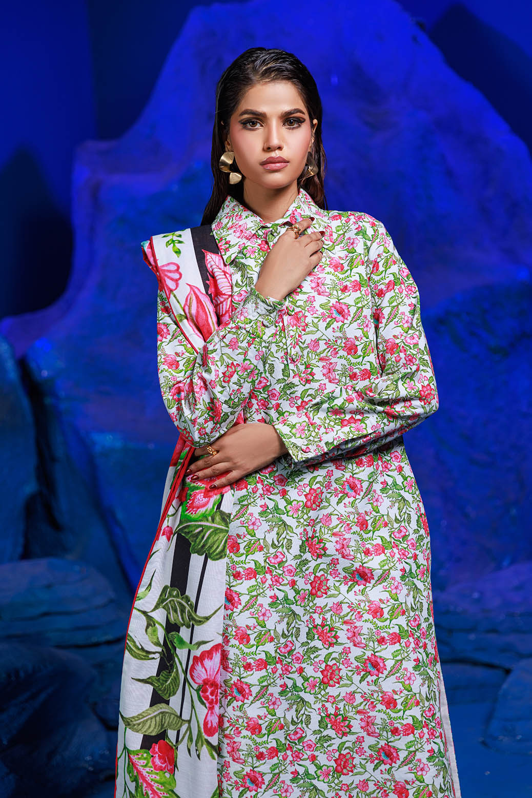 Bonanza Satrangi | Floral Art 3 Pc (1W24P3P253) -  Bonanza Satrangi Unstitched - Original Designer Dress - House of Maryam