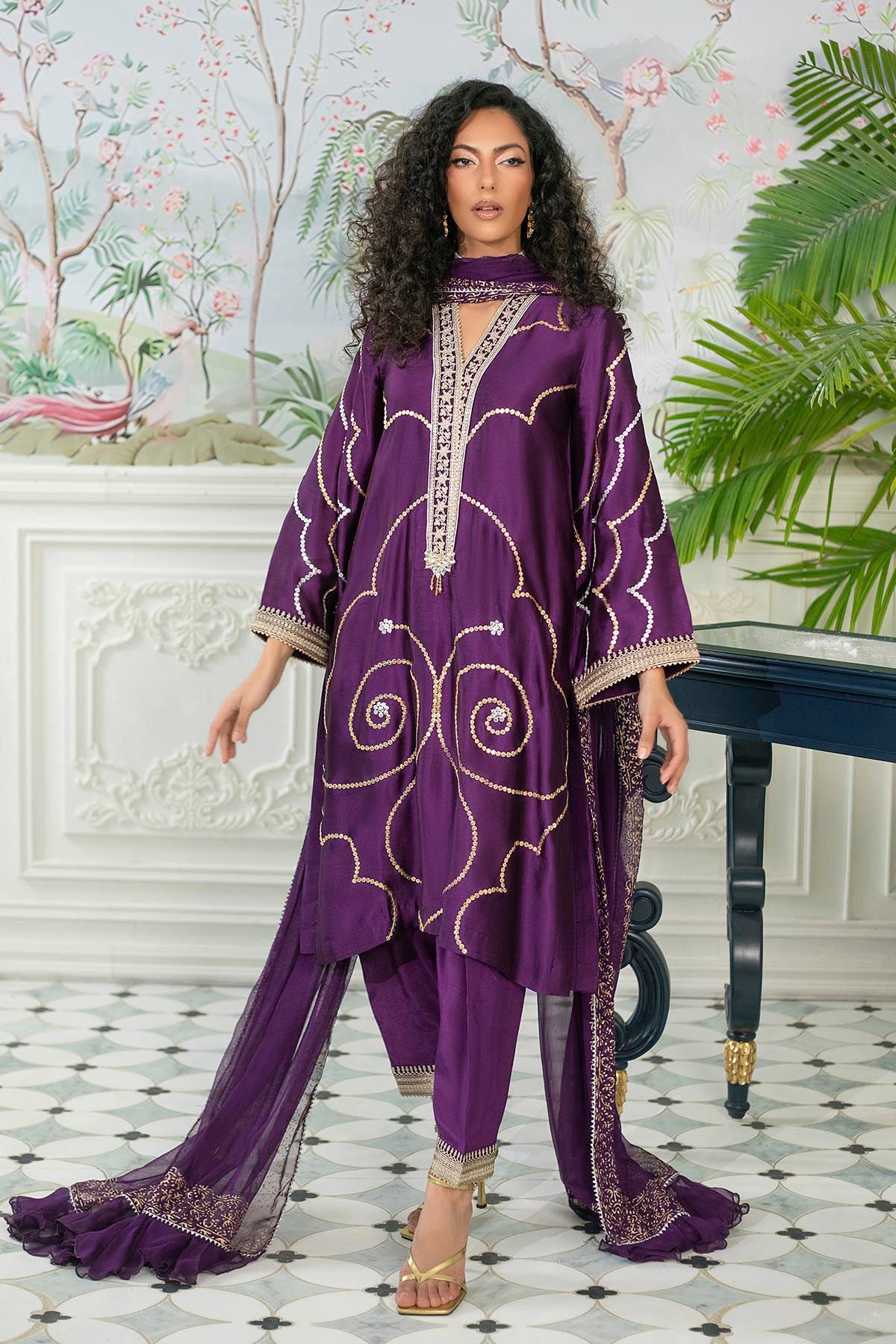 Annus Abrar | Sehr Eid Luxe | Izali Aubergine -  Annus Abrar Ladies Clothes - Original Designer Dress - House of Maryam