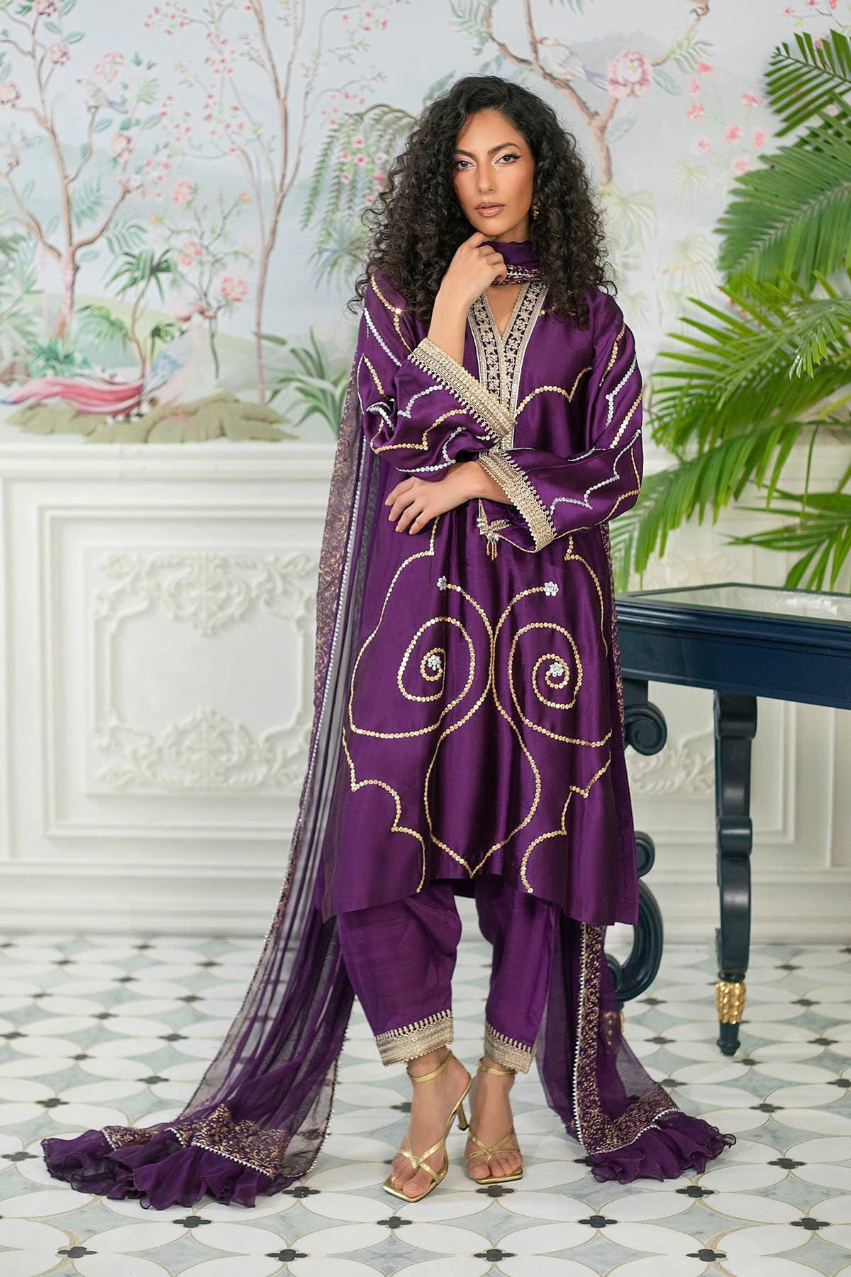 Annus Abrar | Sehr Eid Luxe | Izali Aubergine -  Annus Abrar Ladies Clothes - Original Designer Dress - House of Maryam