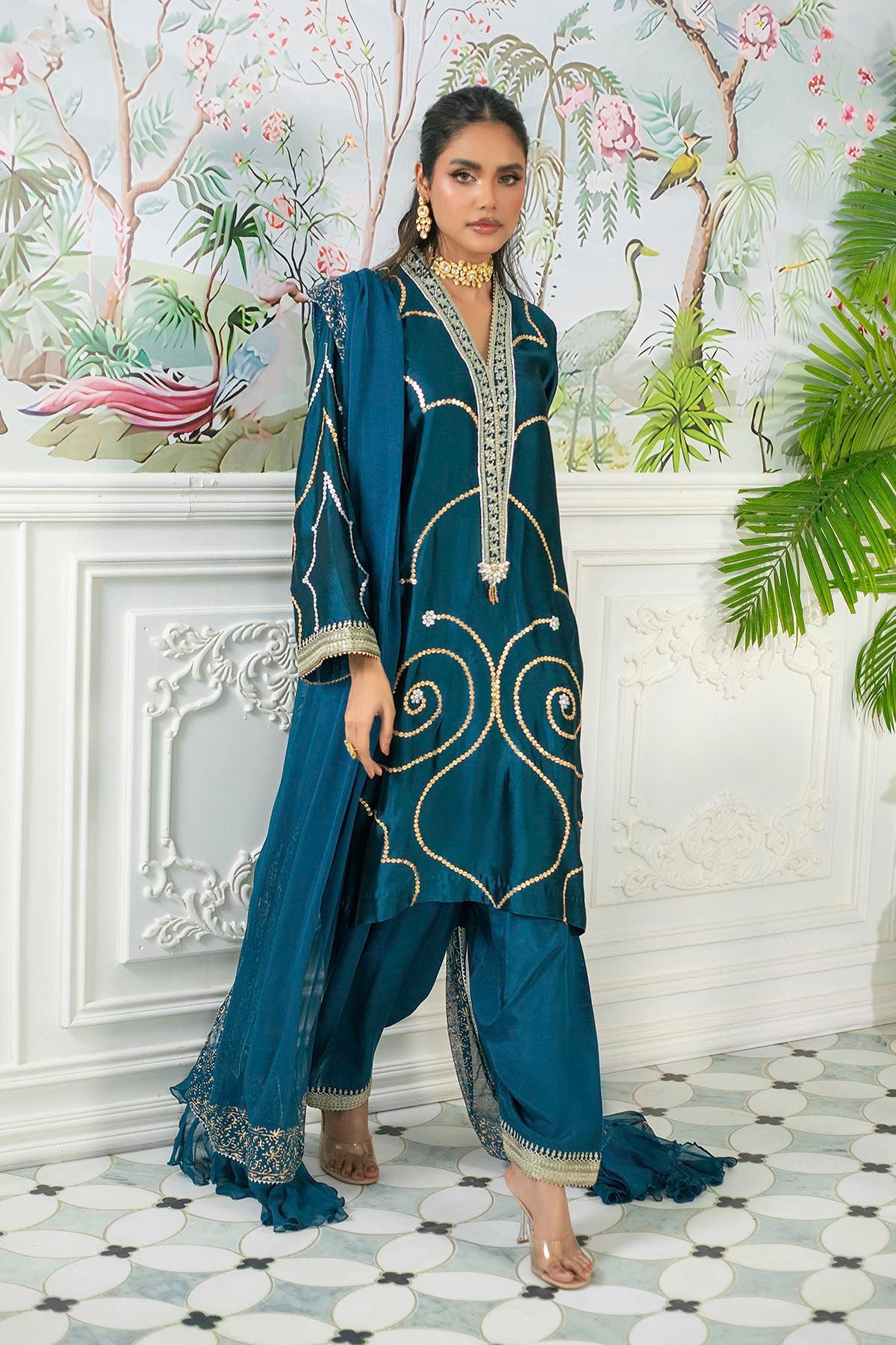 Annus Abrar | Sehr Eid Luxe | Izali Deep Teal -  Annus Abrar Ladies Clothes - Original Designer Dress - House of Maryam