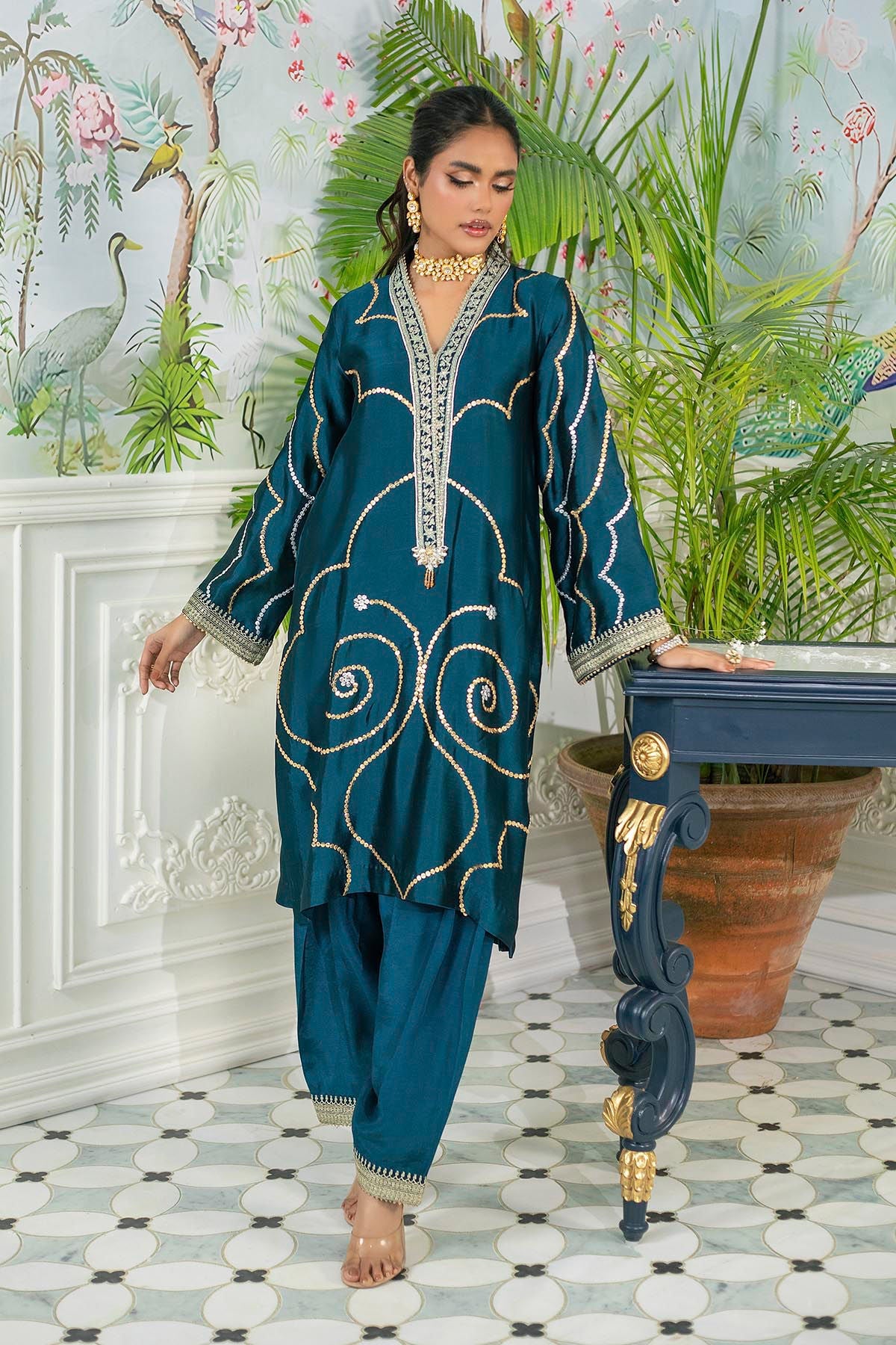 Annus Abrar | Sehr Eid Luxe | Izali Deep Teal -  Annus Abrar Ladies Clothes - Original Designer Dress - House of Maryam
