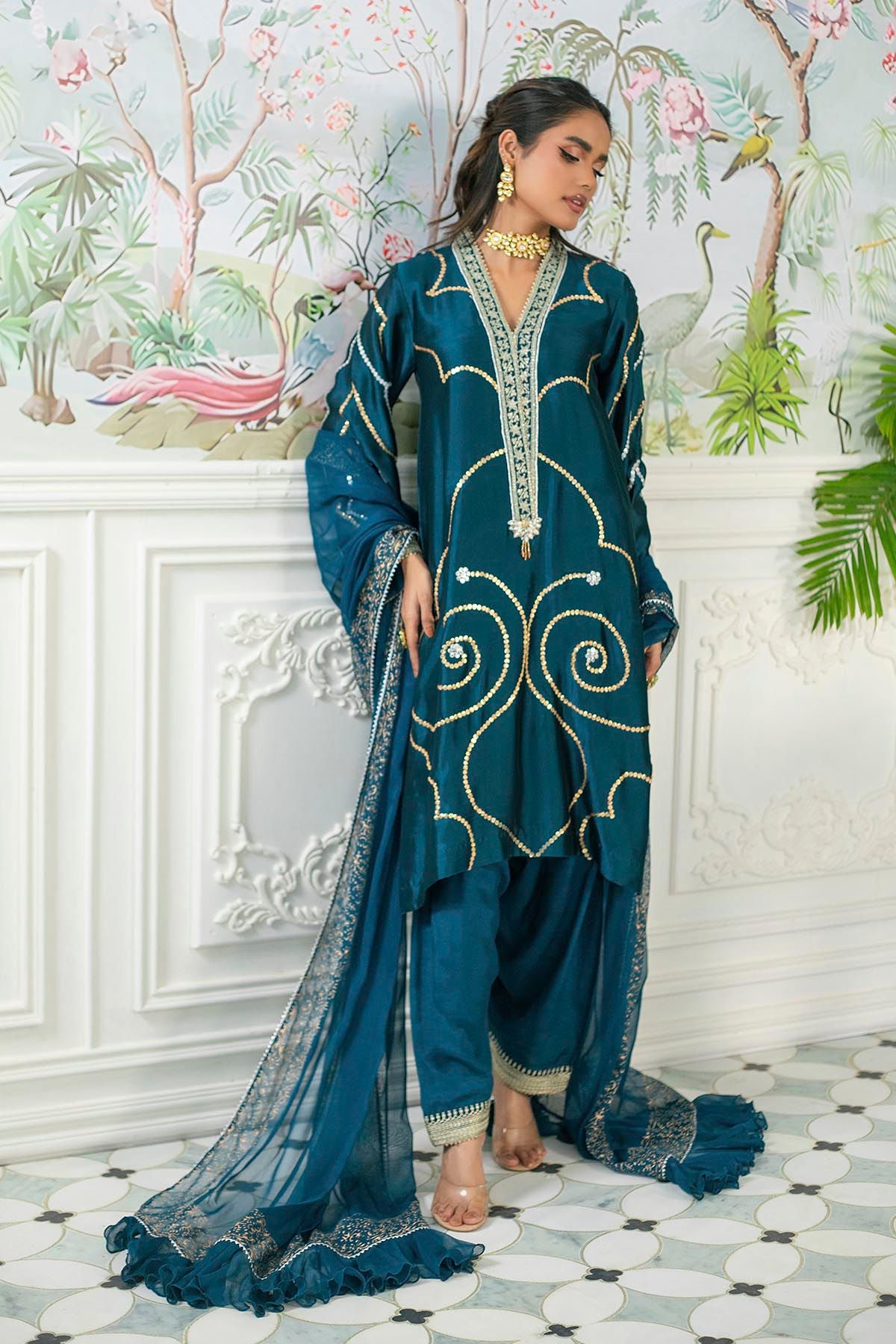 Annus Abrar | Sehr Eid Luxe | Izali Deep Teal -  Annus Abrar Ladies Clothes - Original Designer Dress - House of Maryam