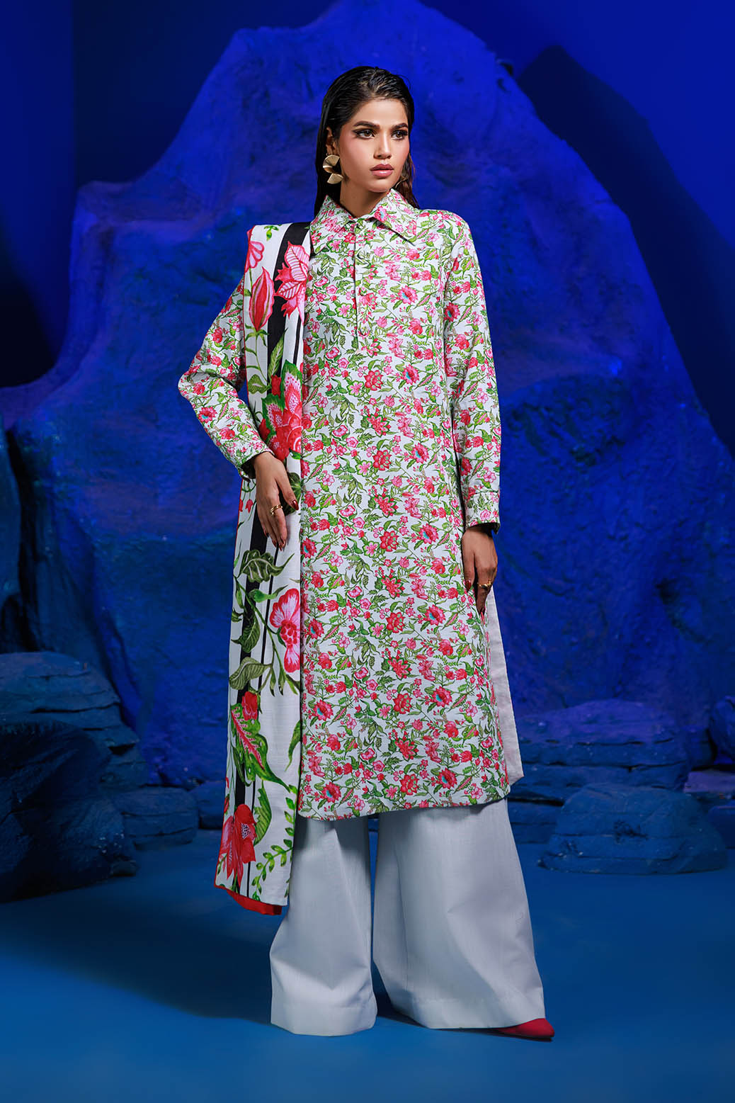Bonanza Satrangi | Floral Art 3 Pc (1W24P3P253) -  Bonanza Satrangi Unstitched - Original Designer Dress - House of Maryam