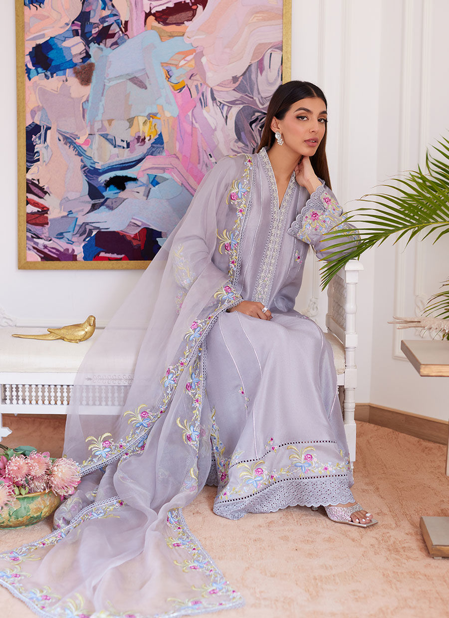 Farah Talib Aziz | Luna Eid Collection 24 | ODETTE SILVER GREY by Designer Farah Talib Aziz - House of Maryam - Pakistani Designer Ethnic Wear in {{ shop.shopifyCountryName }}