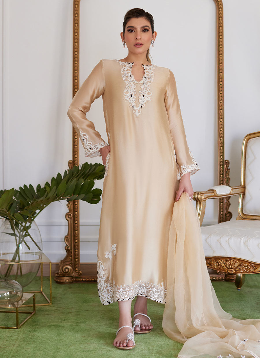 Farah Talib Aziz | Luna Eid Collection 24 | MELVINA CHAMPAGNE BEIGE -  Farah Talib Aziz Luxury - Original Designer Dress - House of Maryam