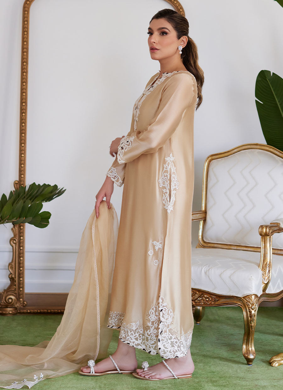 Farah Talib Aziz | Luna Eid Collection 24 | MELVINA CHAMPAGNE BEIGE -  Farah Talib Aziz Luxury - Original Designer Dress - House of Maryam