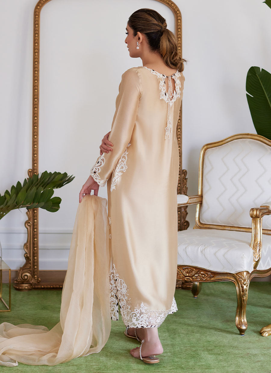 Farah Talib Aziz | Luna Eid Collection 24 | MELVINA CHAMPAGNE BEIGE -  Farah Talib Aziz Luxury - Original Designer Dress - House of Maryam
