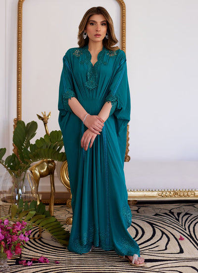 Farah Talib Aziz | Luna Eid Collection 24 | EMMELINE EMERALD CREPE -  Farah Talib Aziz Luxury - Original Designer Dress - House of Maryam