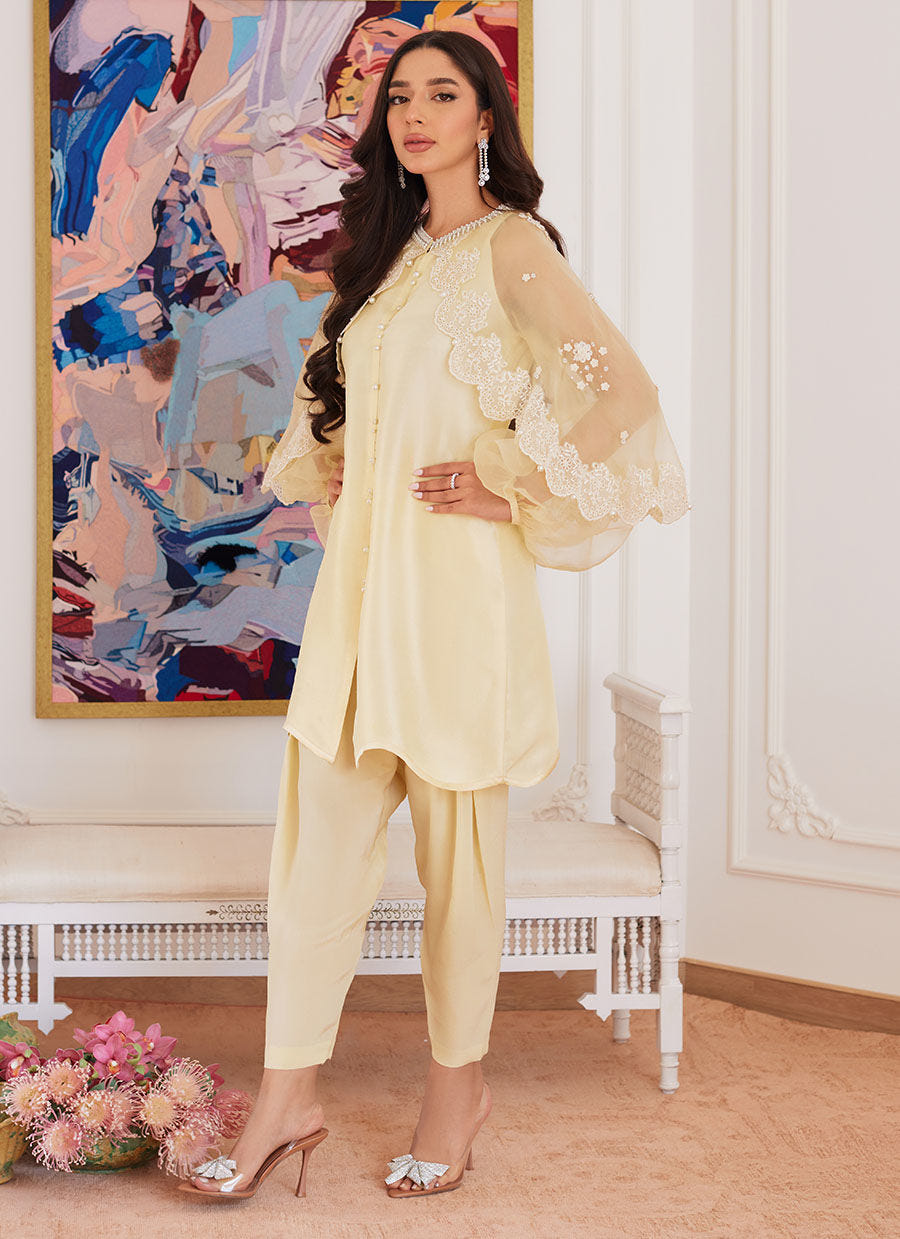 Farah Talib Aziz | Luna Eid Collection 24 | ESMERALDA PASTEL YELLOW -  Farah Talib Aziz Luxury - Original Designer Dress - House of Maryam