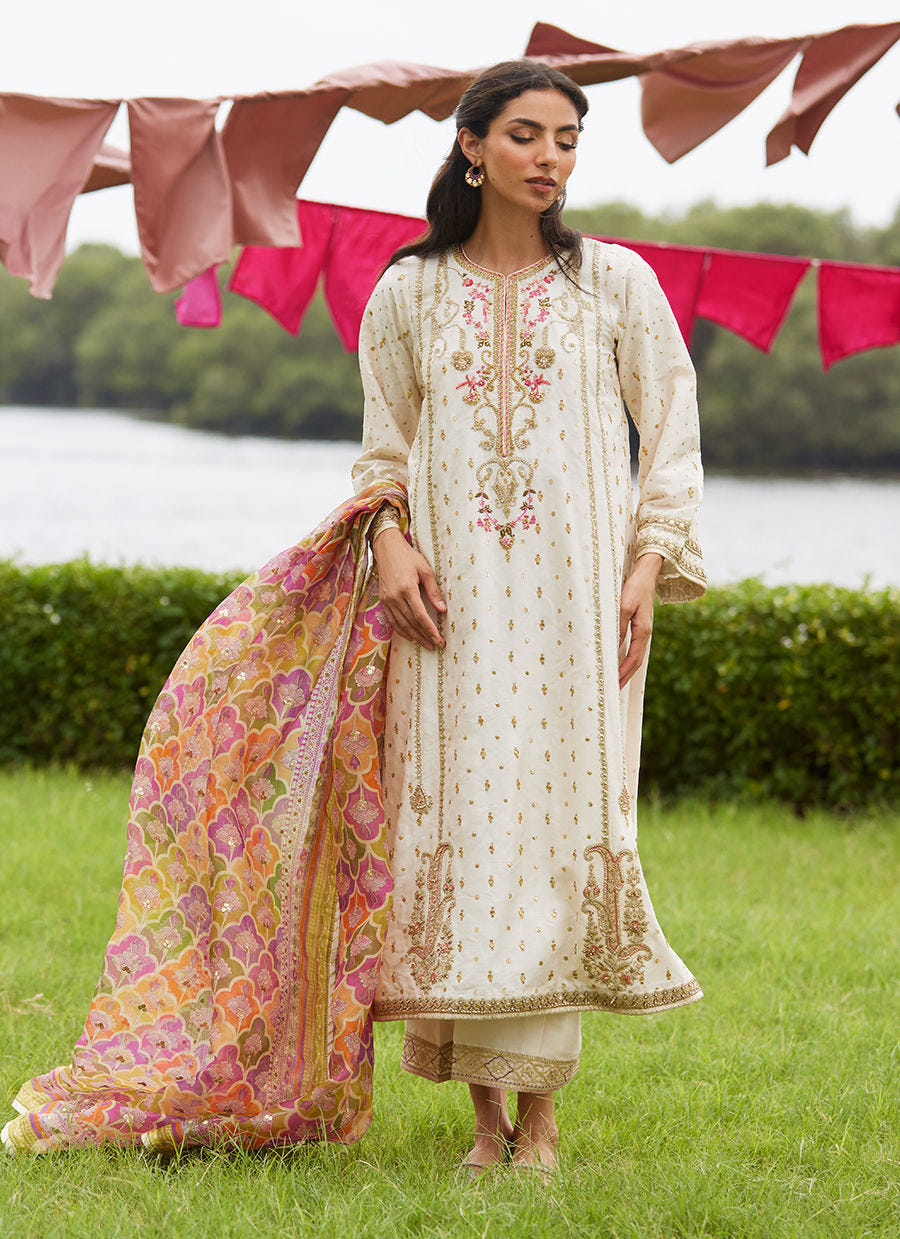 Farah Talib Aziz | Mayna Festive Luxe Pret | Ember Ivory Kurta And Dupatta