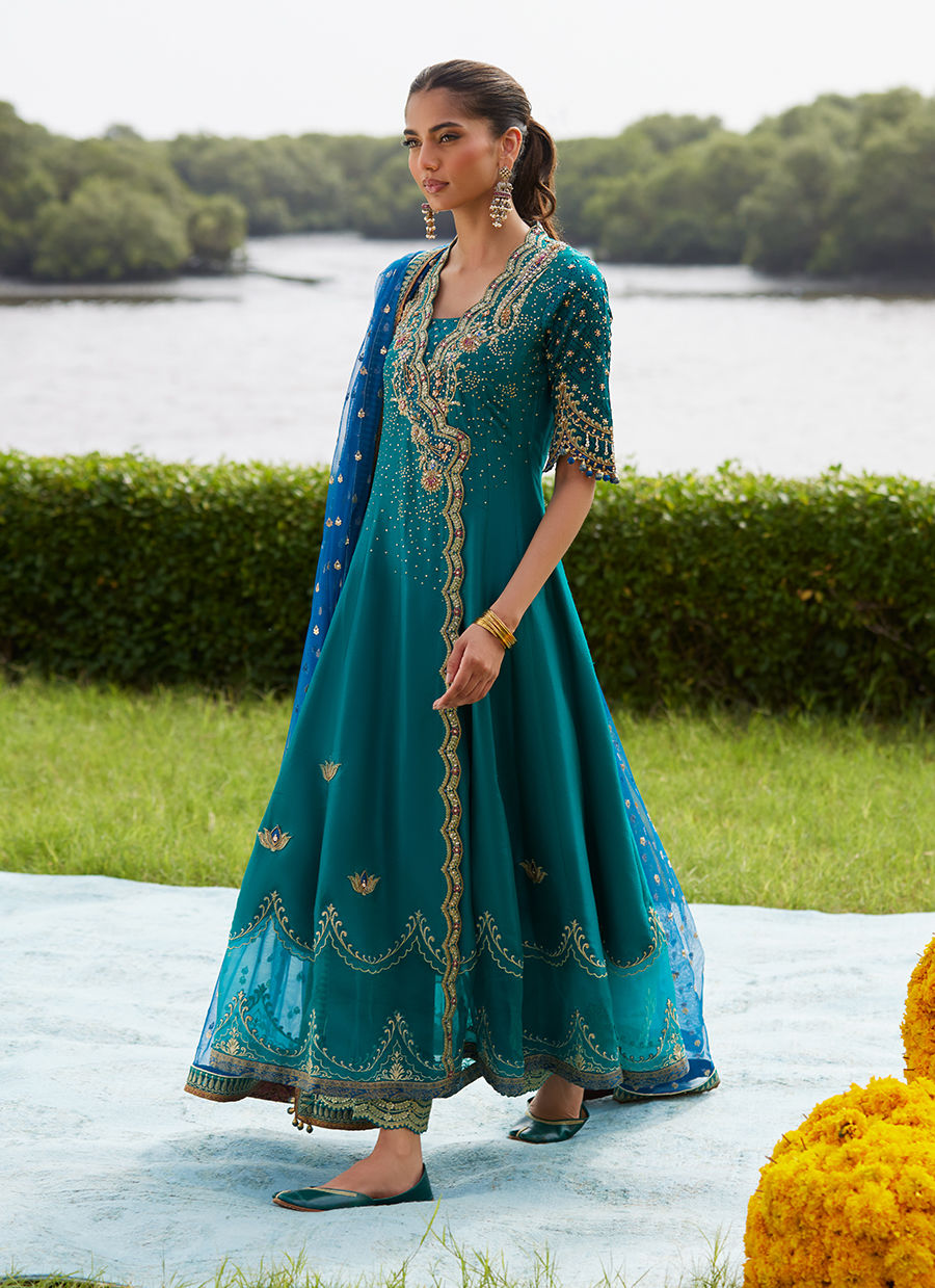 Farah Talib Aziz | Mayna Festive Luxe Pret | Empress Emerald Kalidaar And Dupatta, image 2