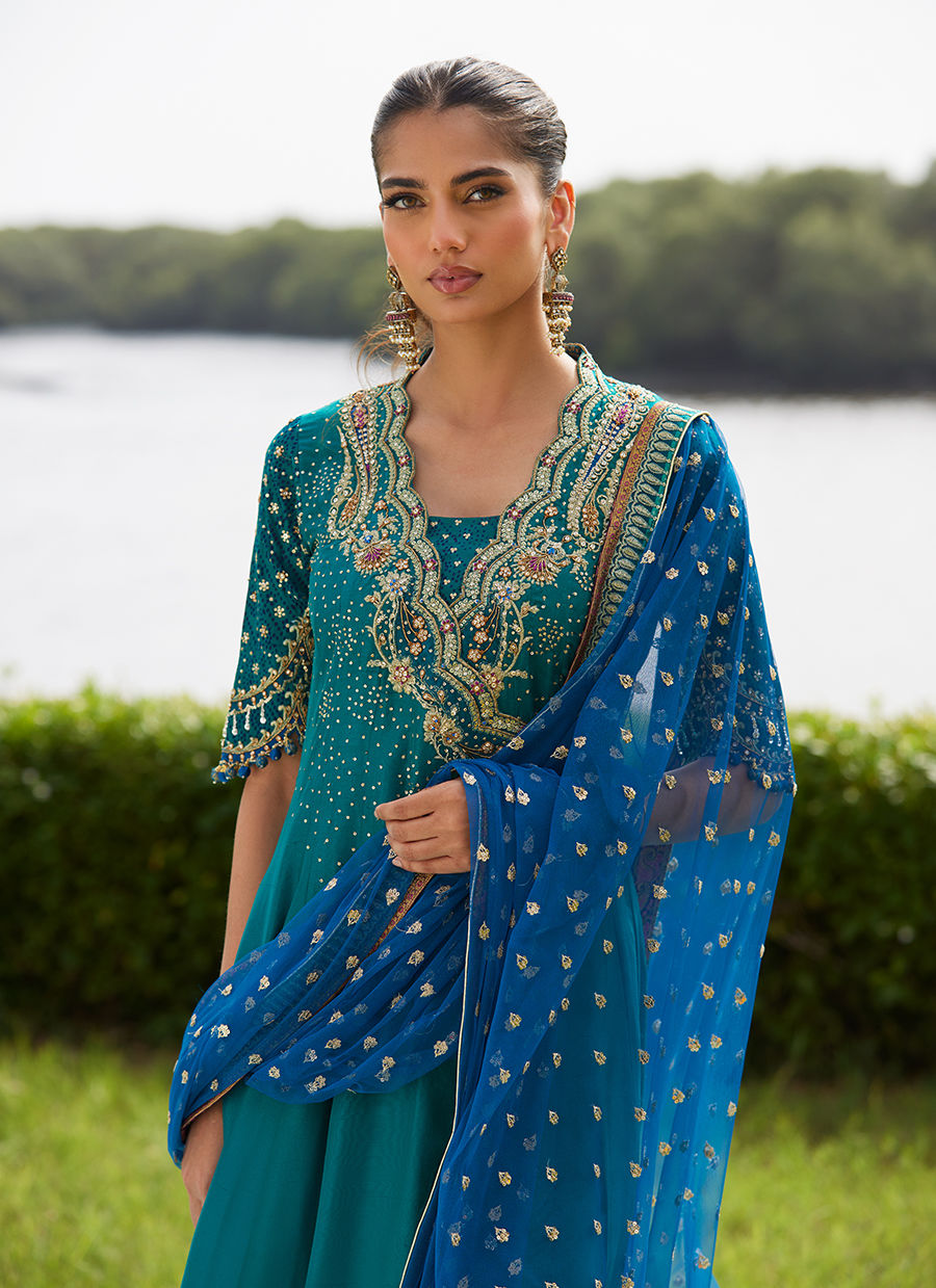 Farah Talib Aziz | Mayna Festive Luxe Pret | Empress Emerald Kalidaar And Dupatta, image 3