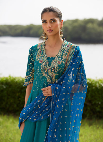 Farah Talib Aziz | Mayna Festive Luxe Pret | Empress Emerald Kalidaar And Dupatta