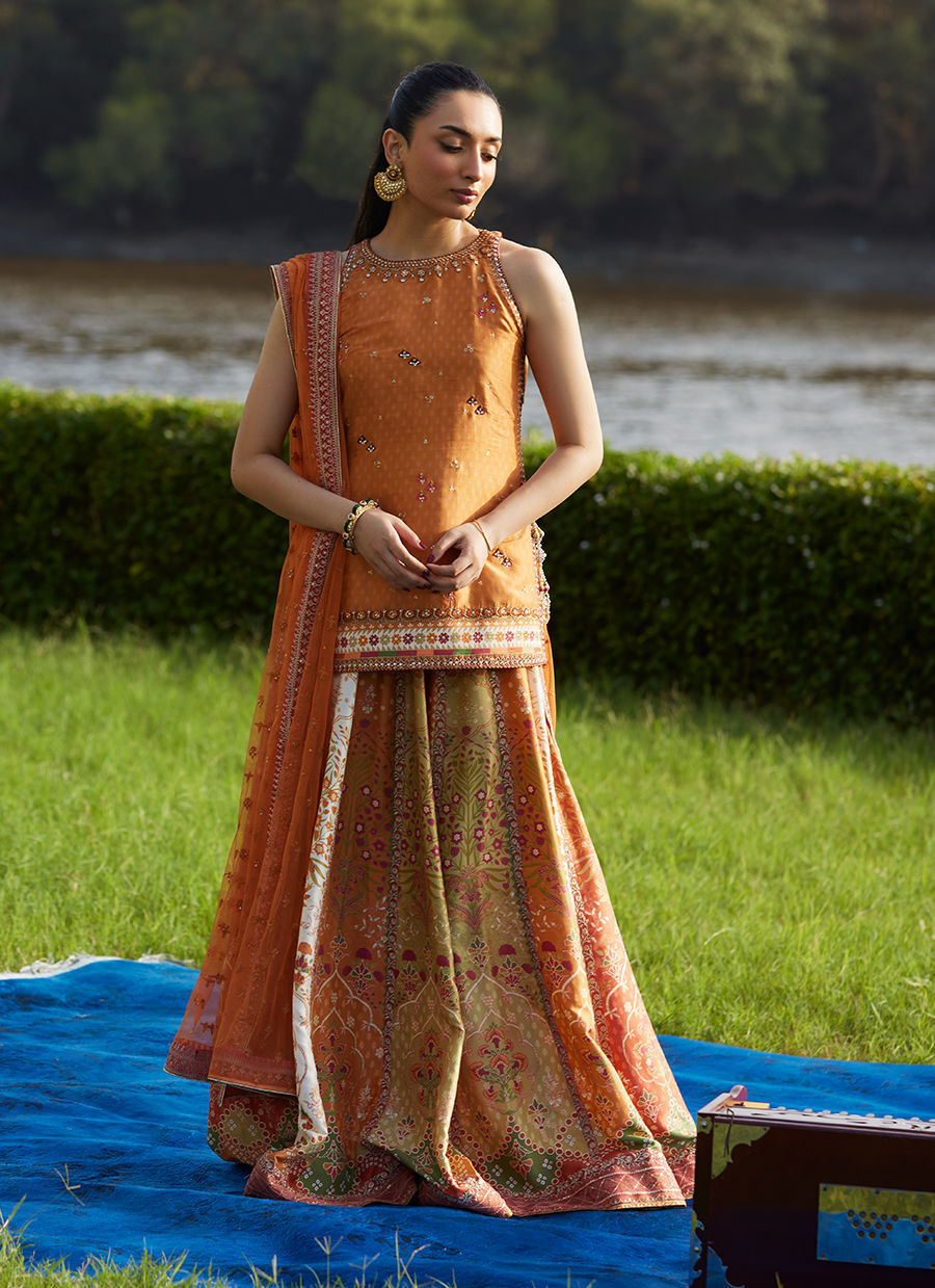 Farah Talib Aziz | Mayna Festive Luxe Pret | Sitar Saffron Shirt And Dupatta-5