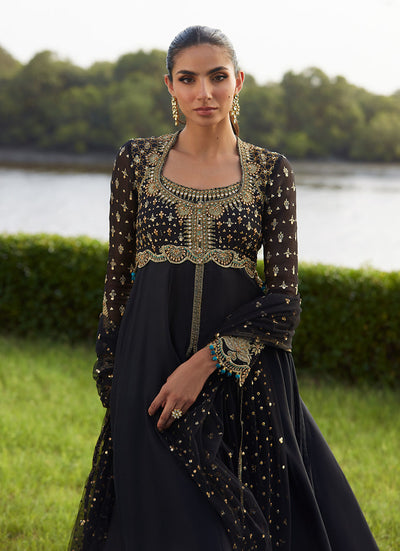Farah Talib Aziz | Mayna Festive Luxe Pret | Mehzar Black Kalidaar And Dupatta