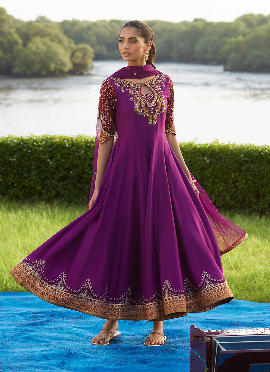 Farah Talib Aziz | Mayna Festive Luxe Pret | Pehil Purple And Dupatta Kalidaar-5