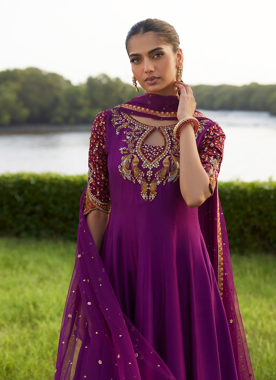 Farah Talib Aziz | Mayna Festive Luxe Pret | Pehil Purple And Dupatta Kalidaar-3
