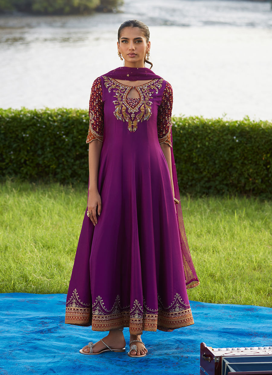 Farah Talib Aziz | Mayna Festive Luxe Pret | Pehil Purple And Dupatta Kalidaar