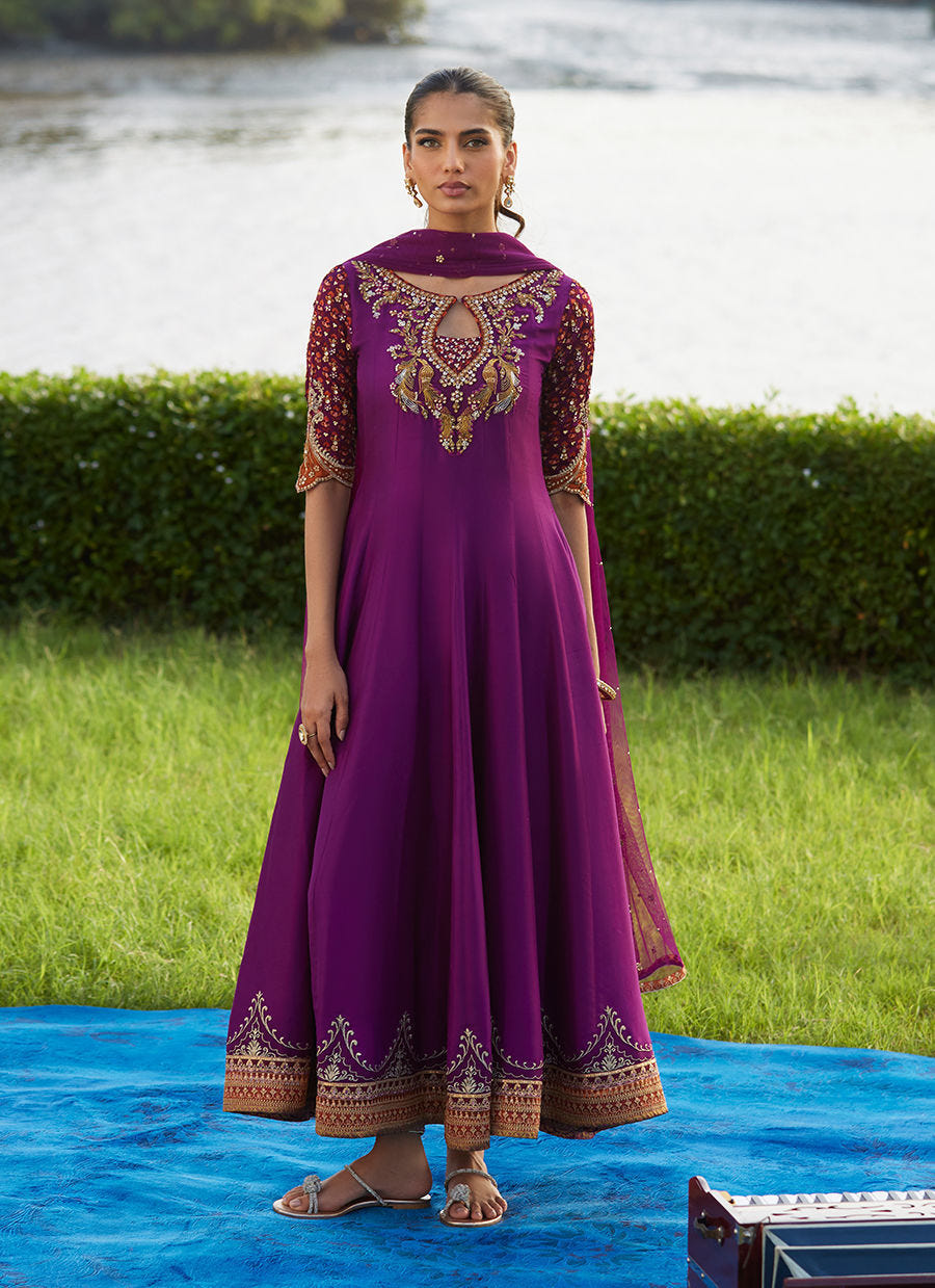 Farah Talib Aziz | Mayna Festive Luxe Pret | Pehil Purple And Dupatta Kalidaar