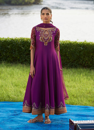 Farah Talib Aziz | Mayna Festive Luxe Pret | Pehil Purple And Dupatta Kalidaar