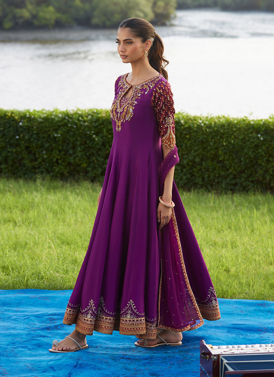 Farah Talib Aziz | Mayna Festive Luxe Pret | Pehil Purple And Dupatta Kalidaar