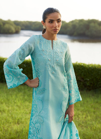 Farah Talib Aziz | Mayna Festive Luxe Pret | Wari Aqua Kurta And Dupatta