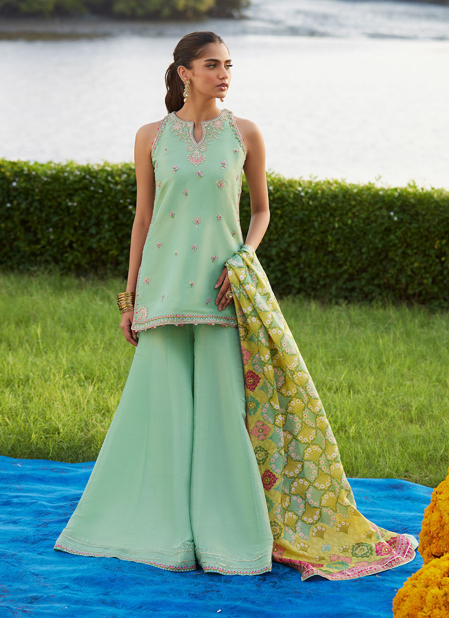 Farah Talib Aziz | Mayna Festive Luxe Pret | Cascade Mint Shirt And Dupatta-2