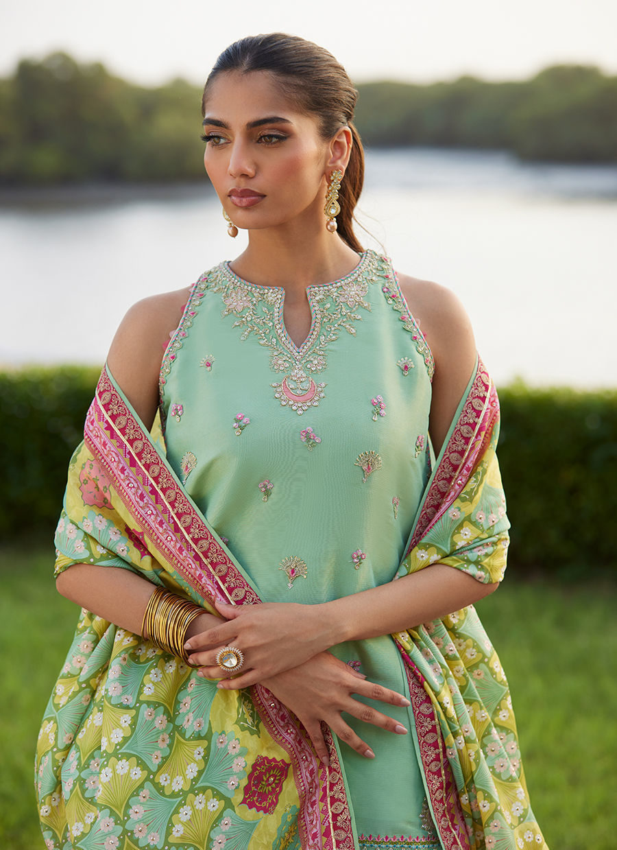 Farah Talib Aziz | Mayna Festive Luxe Pret | Cascade Mint Shirt And Dupatta-3