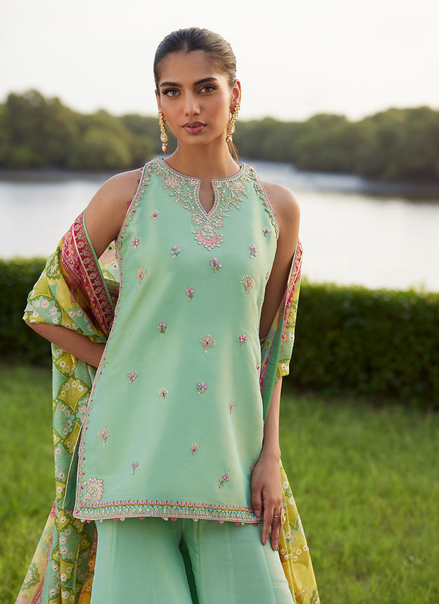 Farah Talib Aziz | Mayna Festive Luxe Pret | Cascade Mint Shirt And Dupatta-4