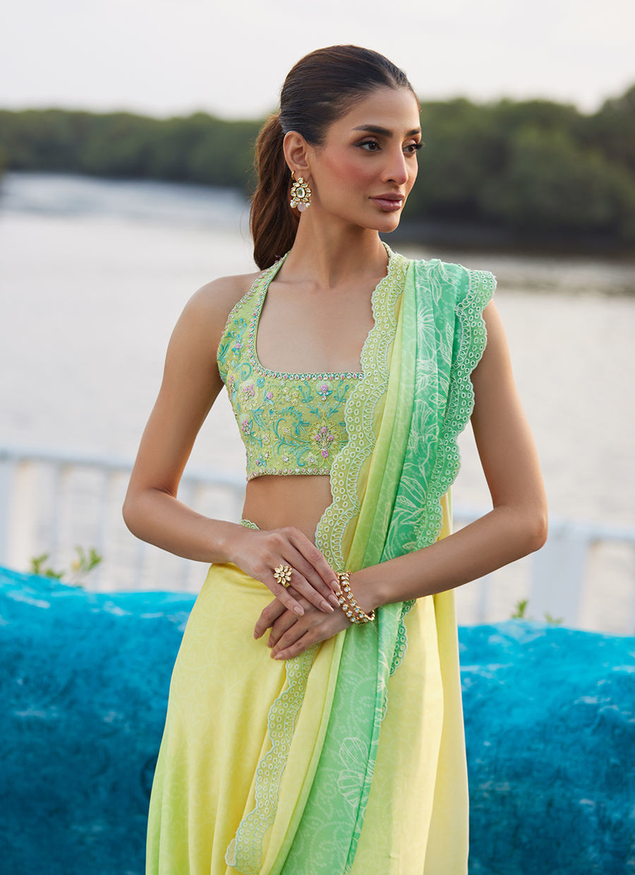 Farah Talib Aziz | Mayna Festive Luxe Pret | Celeste Ombre Saree, image 3