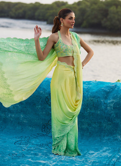 Farah Talib Aziz | Mayna Festive Luxe Pret | Celeste Ombre Saree