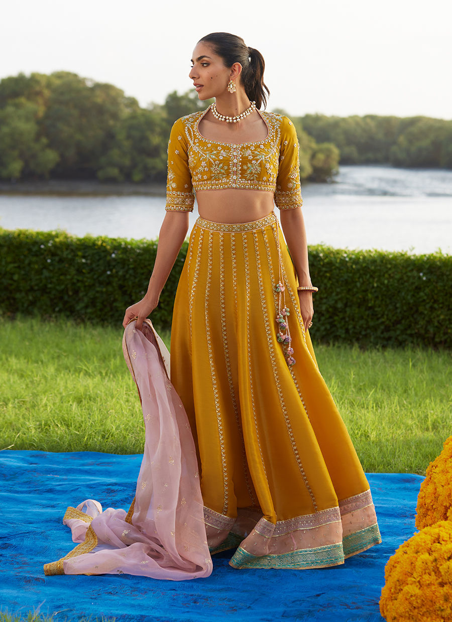 Farah Talib Aziz | Mayna Festive Luxe Pret | Zard Lengha Choli-5