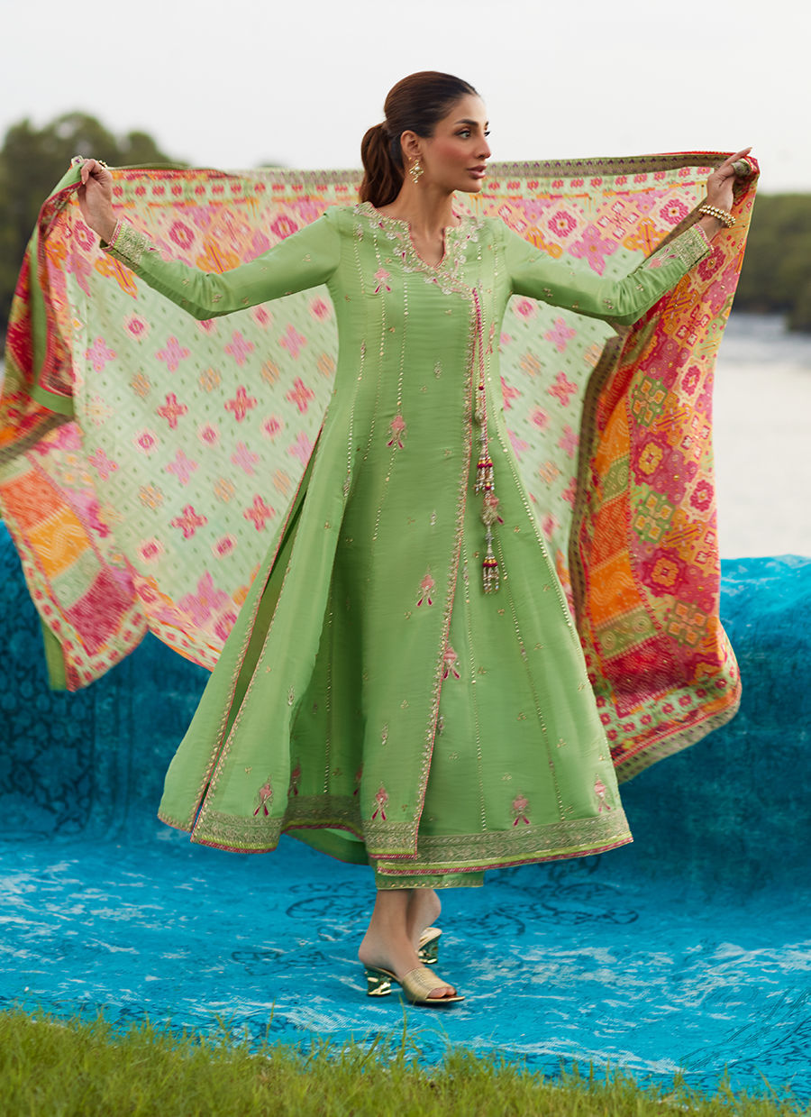 Farah Talib Aziz | Mayna Festive Luxe Pret | Elysian Sage Shirt And Dupatta-4