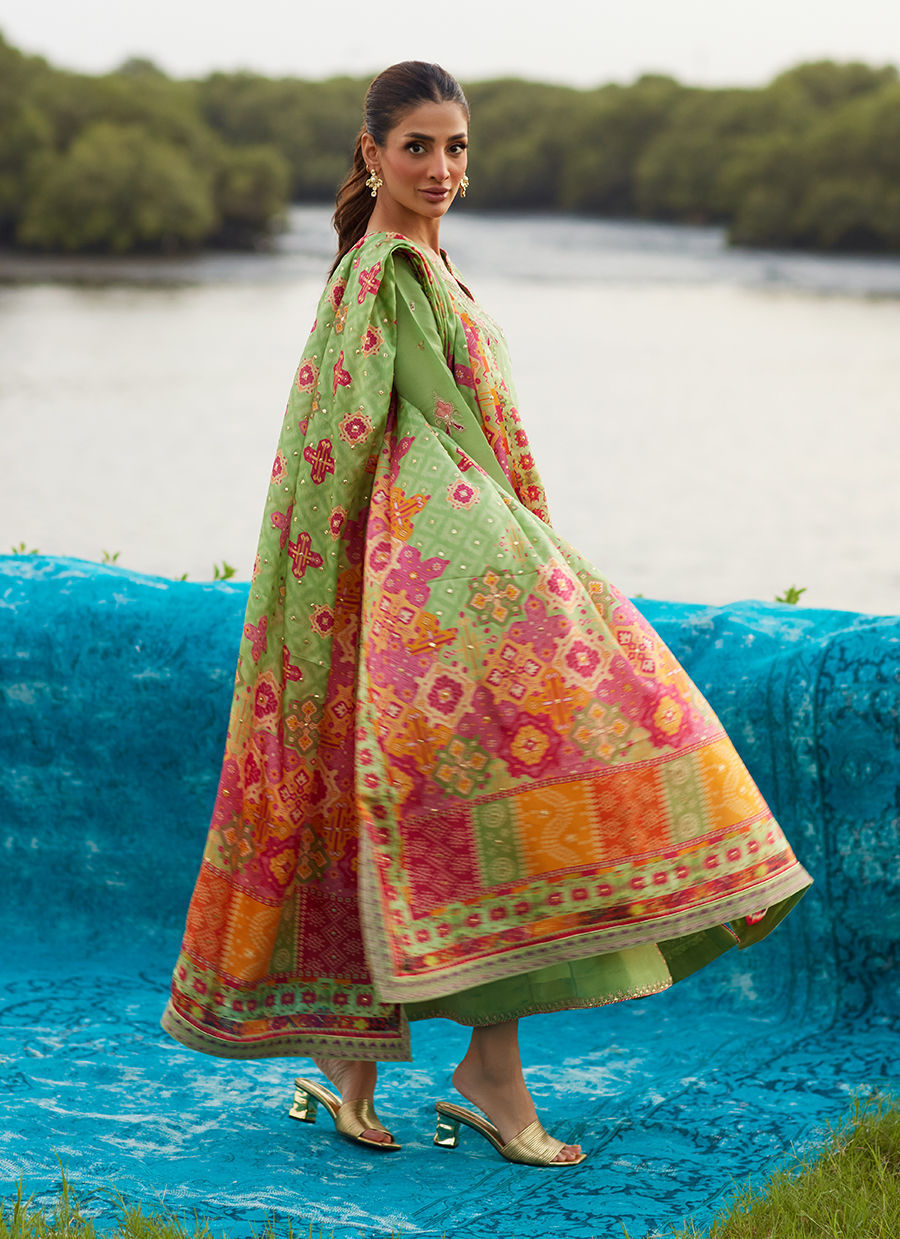 Farah Talib Aziz | Mayna Festive Luxe Pret | Elysian Sage Shirt And Dupatta-2