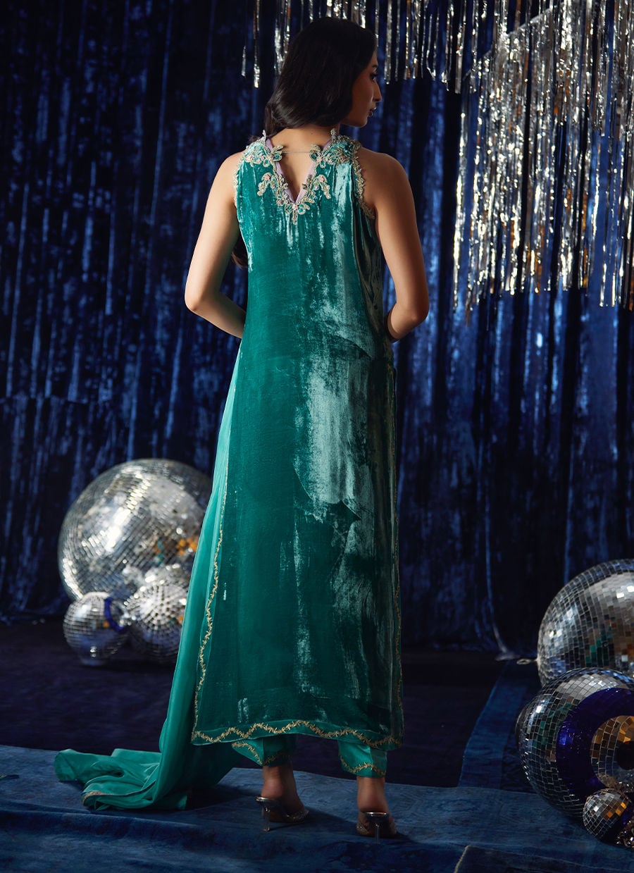 Farah Talib Aziz | Velvet Fete 4 | Ansy Aqua Shirt And Dupatta-2